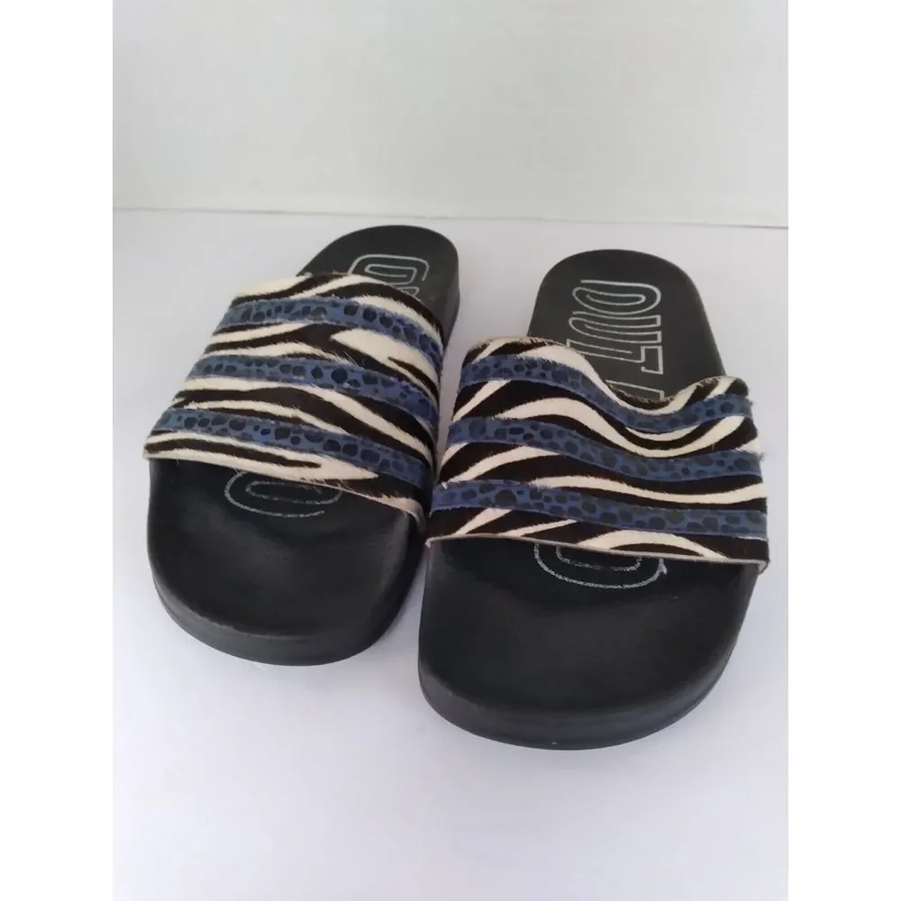Slides Zebra Print Faux Fur Blue Accents‎ Sandals